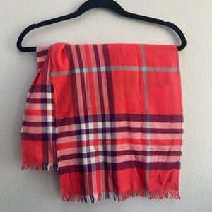 Cashmink Plaid Scarf Coral and Purple